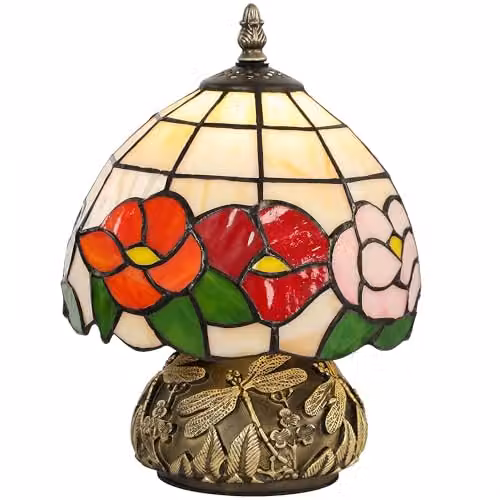 HOMCOM Tiffany-Style Table Lamp with Multi-Coloured Glass and Bronze Sculpted Base