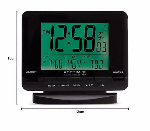 Acctim Delaware Digital Radio Controlled Alarm Clock with Dual Alarms, Date and Temperature Display, Black – 3
