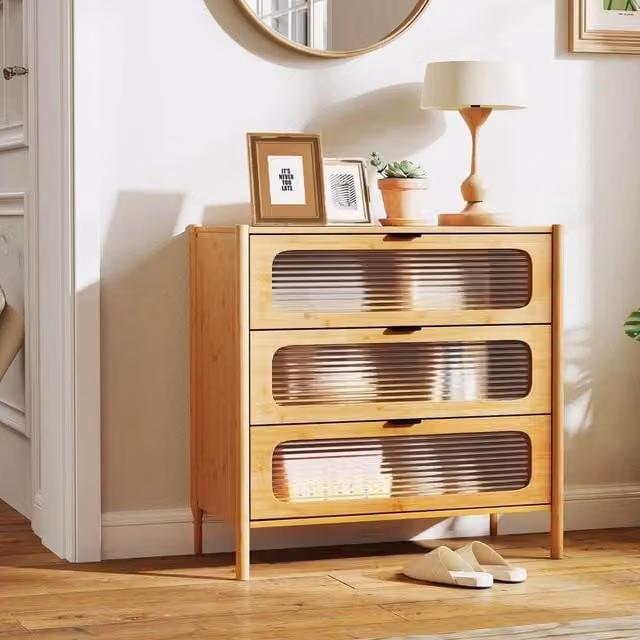 KORVIXA Mid Century Modern Bamboo Chest of Drawers in Sand and Brown, W: 100 cm, H: 79 cm – 1