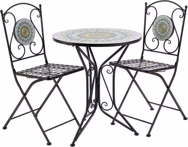 SPETLEK Round Metal Bistro Set for Garden and Terrace in Black and Multicolour