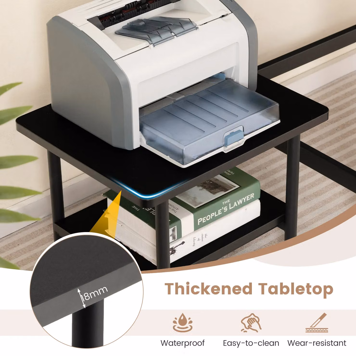 Costway Black Metal Under Desk Printer Stand with Castors – 8