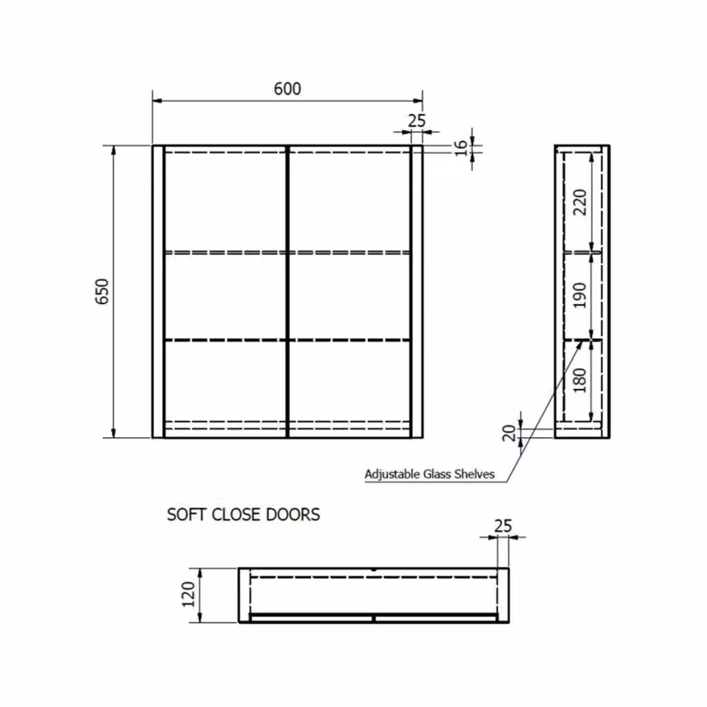 Clifton Silver Oak Grey Mirror Bathroom Cabinet with Soft Close Hinged Doors, W: 60 cm, H: 65 cm, D: 12 cm – 3