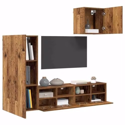 vidaXL Set of 4 Modern Wall Mounted Living Room Cabinets in Brown Engineered Wood – 1