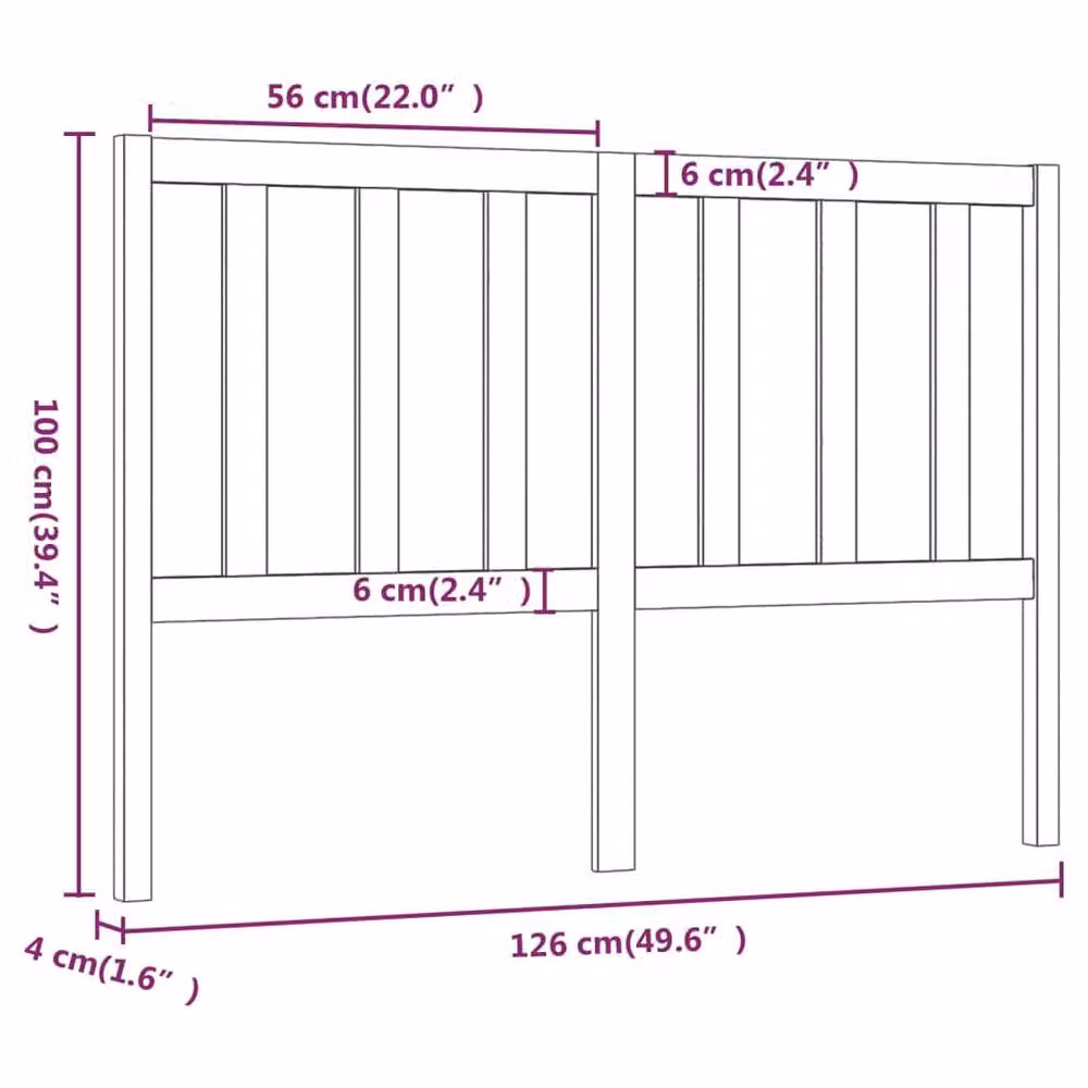 Berkfield Home Black Solid Pine Wood Bed Headboard, W: 126 cm, D: 4 cm, H: 100 cm – 4