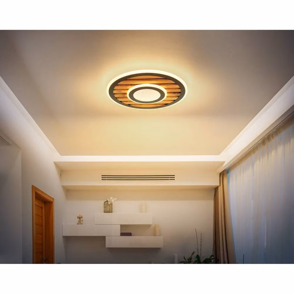 Netlighting Woody Semi Flush Ceiling Light in Black and Wood with Warm White LED 3000K, Diameter: 40 cm – 2