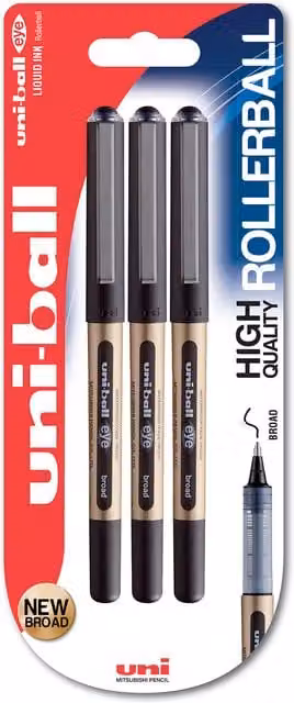 Uni-Ball Rollerball Pens, Pack of 3, Black and Gold Ink