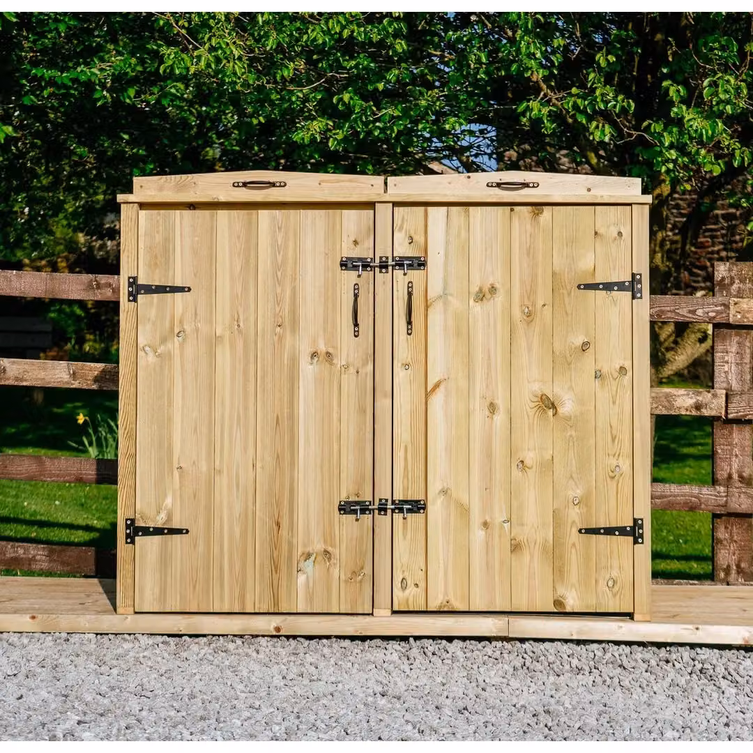 Buttercup Farm Chatburn Bin Store in Brown, Fits 1x 180L/240L Wheelie Bins and 2x Boxes, W: 120 cm, D: 80.4 cm, H: 69 cm – 2