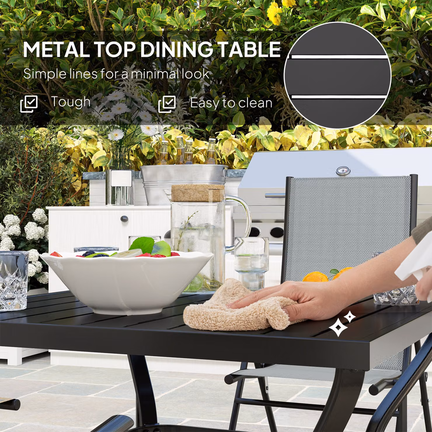 Outsunny Five-Piece Modern Patio Set with Square Table and Chairs in Grey and Black Powder Coated Steel – 3