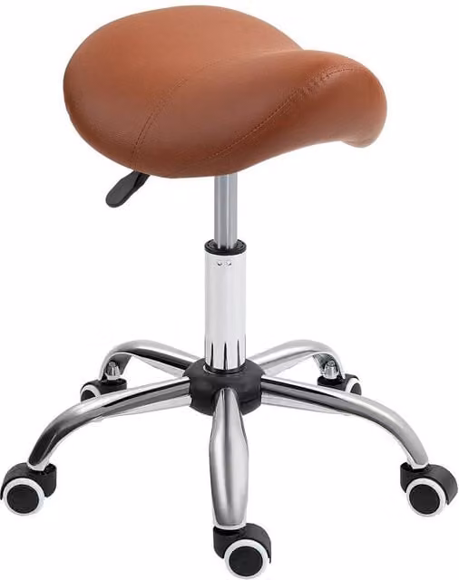 Kelvenix Brown PU Leather Saddle Stool with Moulded Padded Seat and Adjustable Height