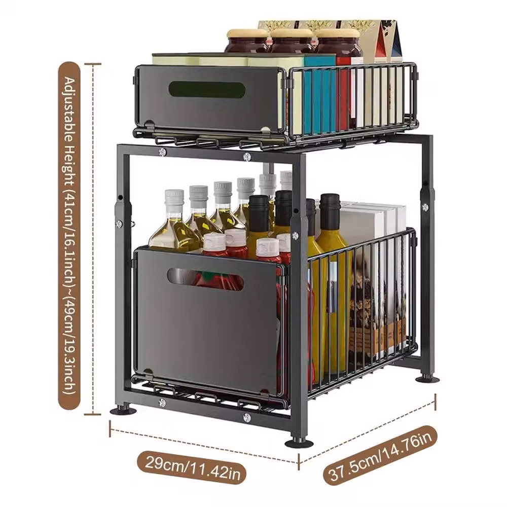 SPETLEK 2 Tier Pull Out Under Sink Kitchen Basket in Black – 2