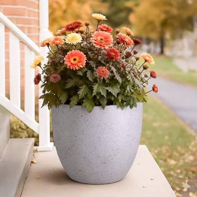 Idealist Set of 3 Speckled Grey Round Outdoor Plant Pots and Garden Planters in Ceramic and Concrete