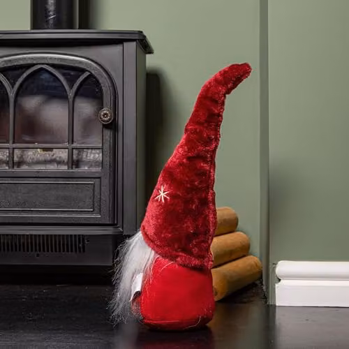 Samuel Alexander Red and Grey Tartan Sitting Christmas Gonk with Snowflake Hat, Height: 48 cm – 6