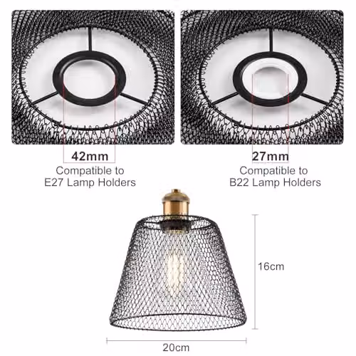 Harper Living Vintage Metal Mesh Pendant Ceiling Light Shade in Black with Reducer Ring – 7