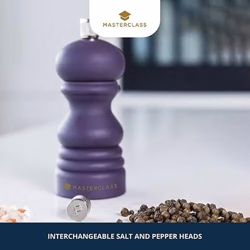 MasterClass Salt and Pepper Mill, 12cm Purple and Silver Manual Grinder – 4