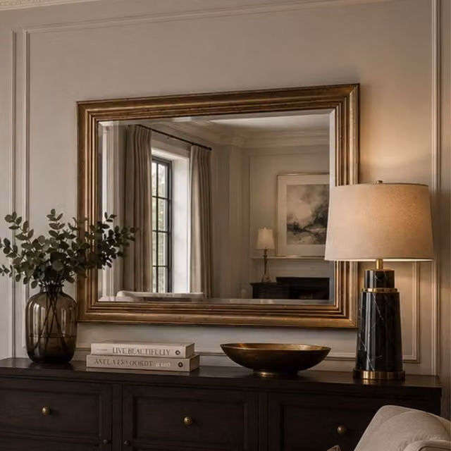 Yearn Classic Rectangular Hanging Wall Mirror in Gold or Silver, Width: 73.5 cm