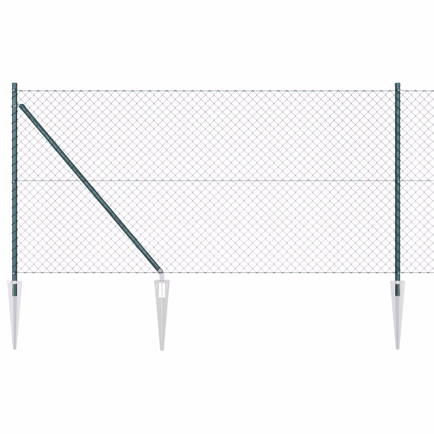 Berkfield Home Green Galvanised Steel Chain Link Fence with 7 Spike Posts, W: 10 m, H: 1 m – 2