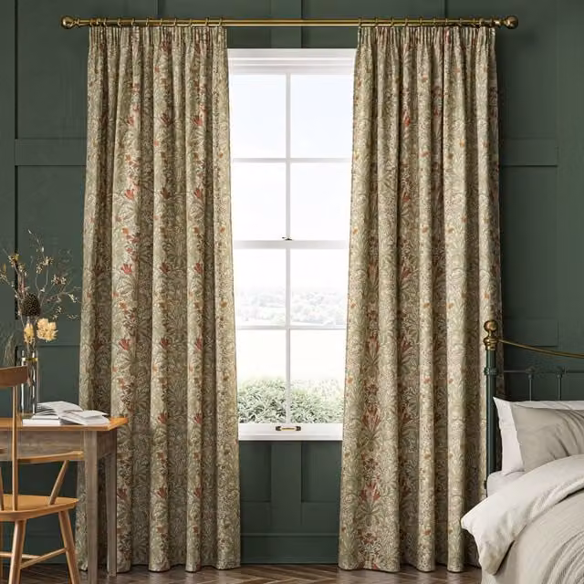 William Morris Woodland Weeds Made To Measure Blackout Cotton Curtains in Green Floral Design