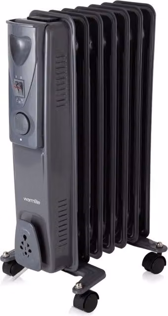 Warmies 1500W Oil Filled Radiator in Grey with Thermostat and Overheat Protection – 1