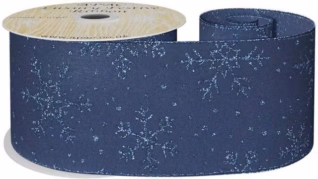 KDMD Navy Glitter Snowflake Ribbon in Dark Blue, Width: 6.3 cm, Length: 9.14 m – 1