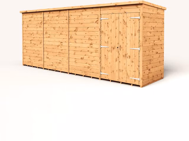 Empire Sheds Empire 16x4 Modular Pent Garden Lean-to Shed with Double Door and Window, Brown
