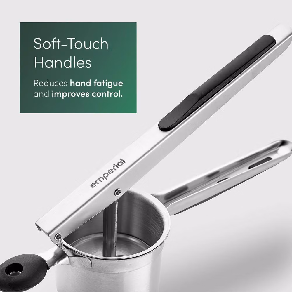 Emperial Potato Ricer with Ergonomic Soft Grip, Stainless Steel and Silicone, Silver – 3