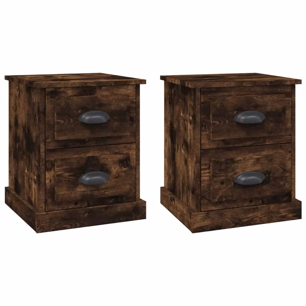 Berkfield Home Set of 2 Bedside Cabinets in Smoked Oak Brown, W/D/H: 39 x 39 x 47.5 cm – 2