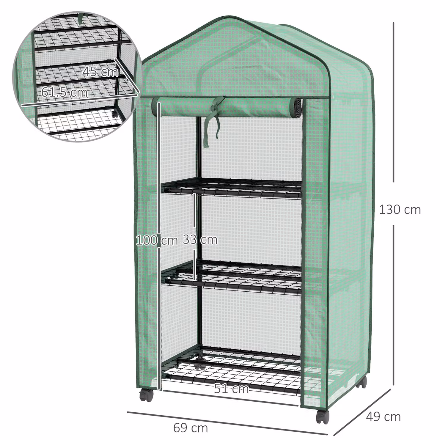 Outsunny Three-Tier Mini Freestanding Greenhouse in Green with Steel and Plastic Shelving – 3
