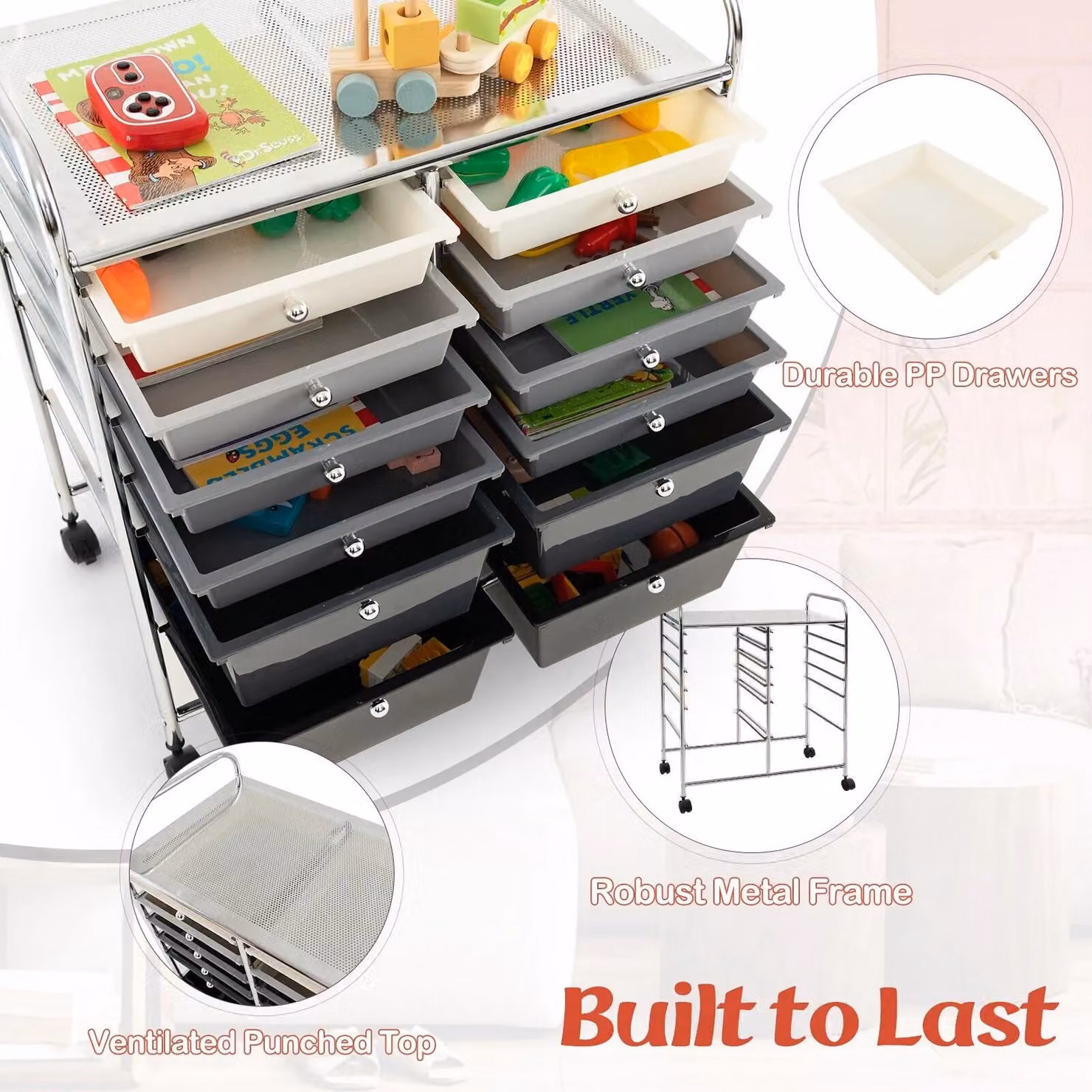 Costway 12 Drawer Rolling Storage Cart with Wheels in Black – 6