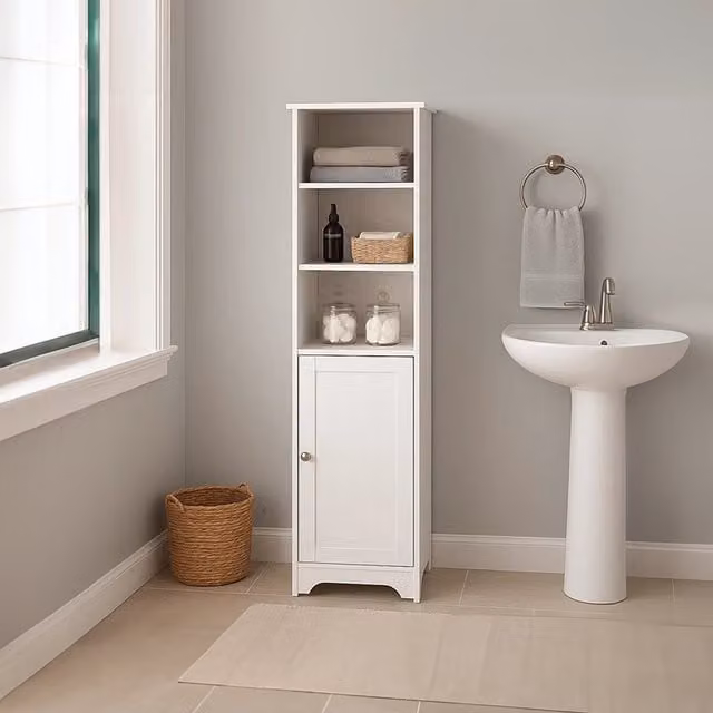 Orsina Contemporary Single Door Cabinet in White with Silver Accents, H 160 x W 38 x D 40 cm