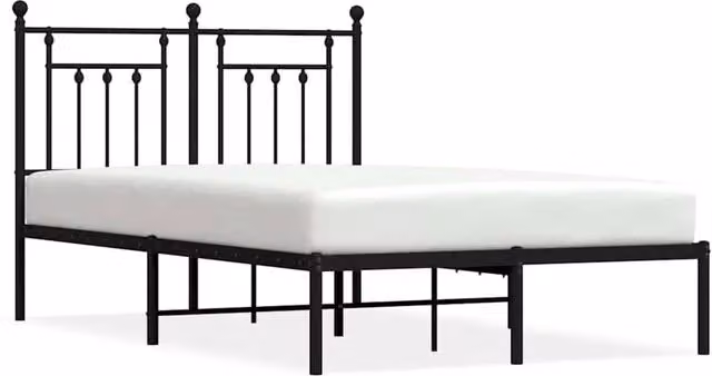 Berkfield Home Metal Bed Frame with Headboard in Black, W: 135 cm, L: 190 cm – 1