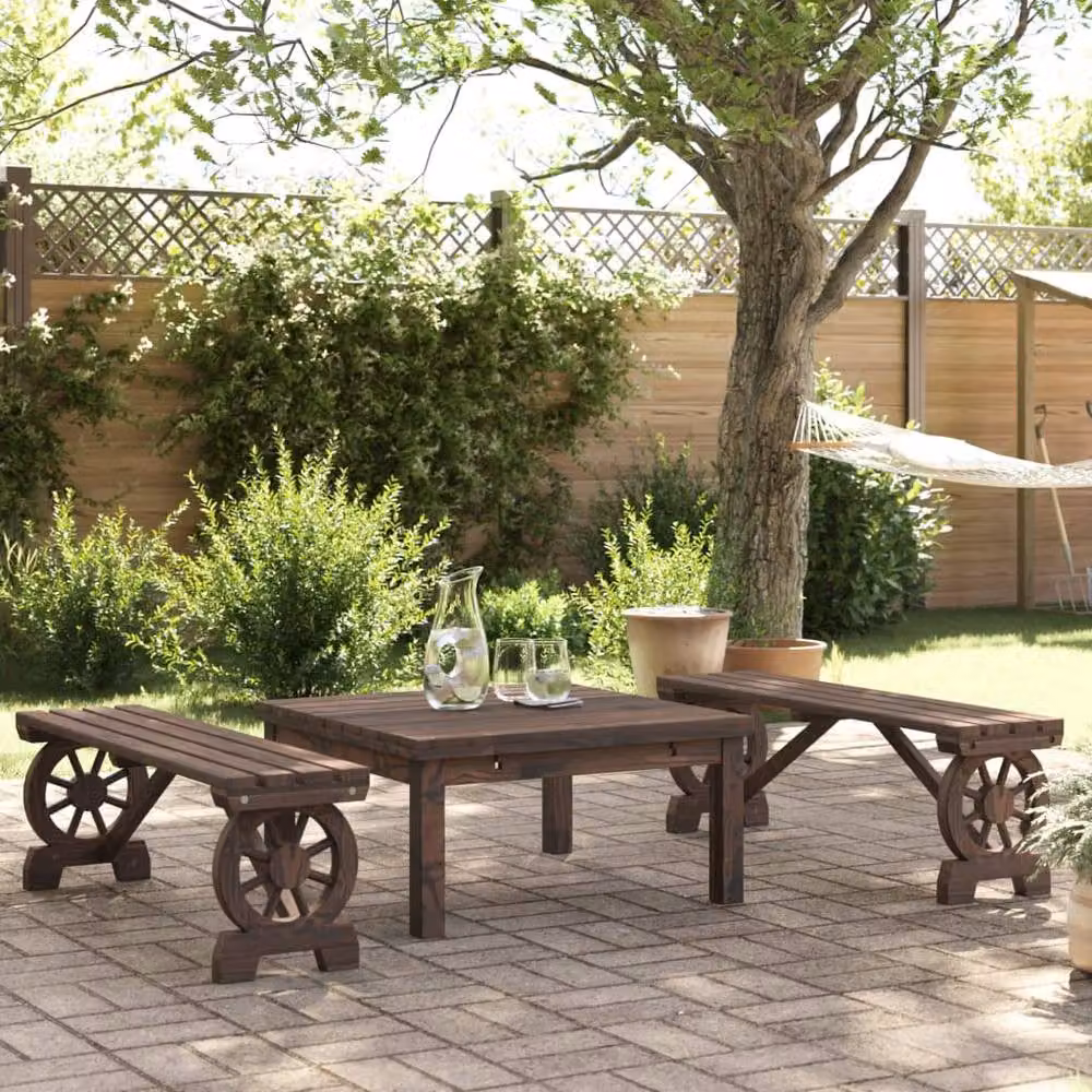 Berkfield Home Beautiful Garden Benches, Set of 2, Solid Fir Wood, Brown – 2
