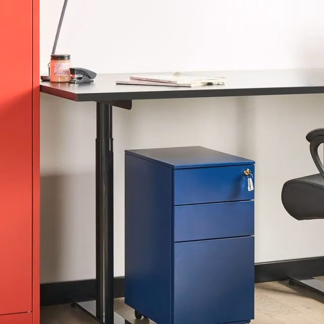Wyld and Coco Blue Glossy Metal Mobile Lockable Locker with Adjustable Shelves and Castors