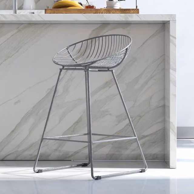 CosmoLiving CL Ellis Modern Metal Wire Bar Stool in Grey
