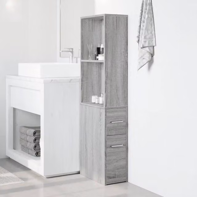 Berkfield Home Narrow Bathroom Cupboard with Wheels in Grey Sonoma, W: 22.0 cm, D: 41.0 cm, H: 135.0 cm