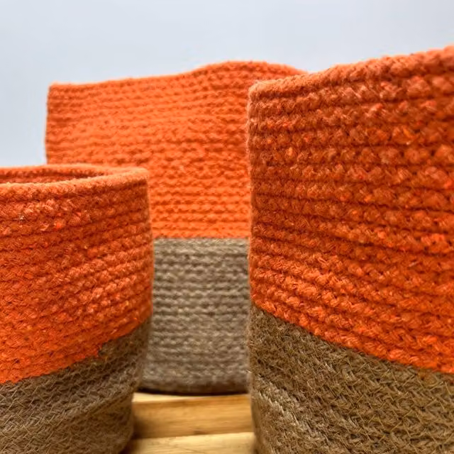 KDMK Set of Orange Cotton Rope Storage Baskets for Laundry and Toys