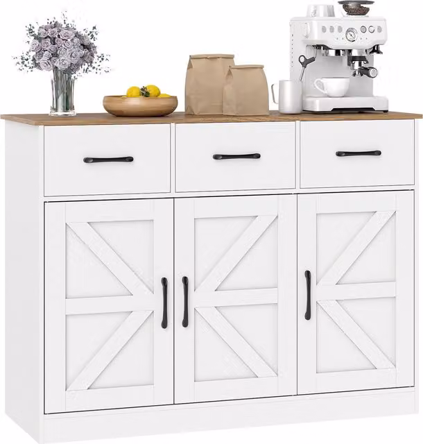 COSTWAY Country House Kitchen Buffet Cabinet in White