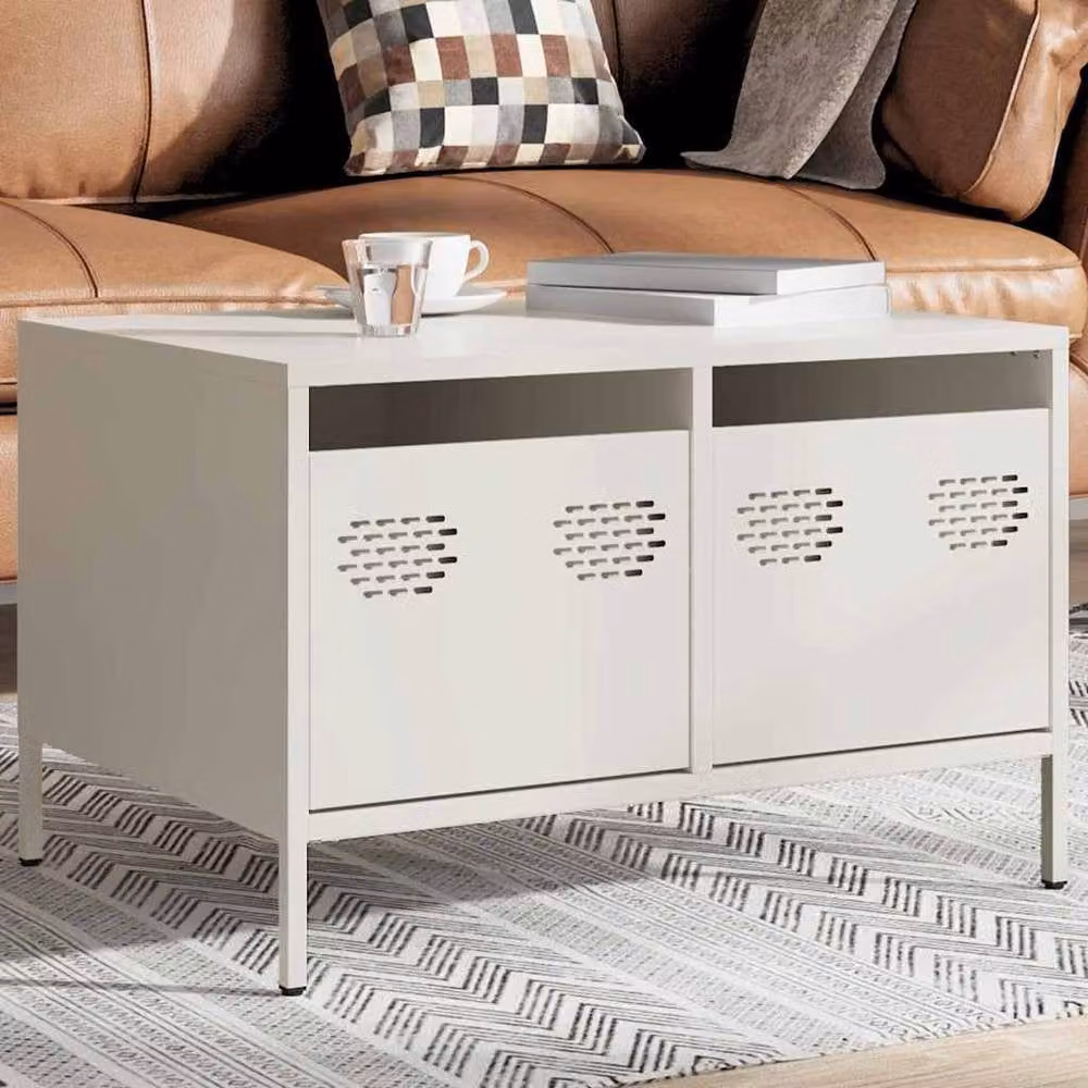 Berkfield Home White Industrial TV Cabinet in Matt Cold-rolled Steel, W: 68 cm, D: 50 cm, H: 43.5 cm – 2