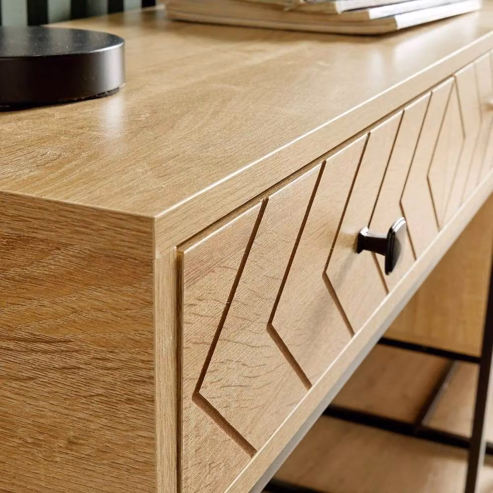FORGEVIO Industrial Console Table with 2 Drawers, Brown Oak Effect and Metal Legs – 3
