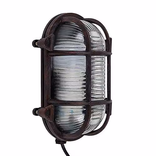 ValueLights Bow Oval Bulkhead IP64 Outdoor Metal Wall Light in Bronze with Cool White LED Bulb – 1