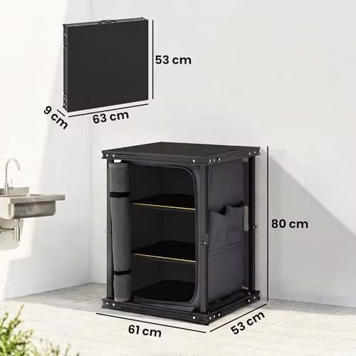 Outsunny Folding Portable Camping Kitchen Table and Cupboard in Black – 6