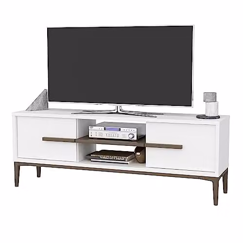 DECOROTIKA Eslem TV Stand for TVs up to 55 inch, White and Walnut