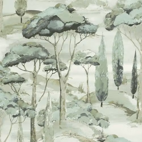 Grandeco Canopy View Contemporary Scenic Tree Toile Textured Wallpaper in Green and White