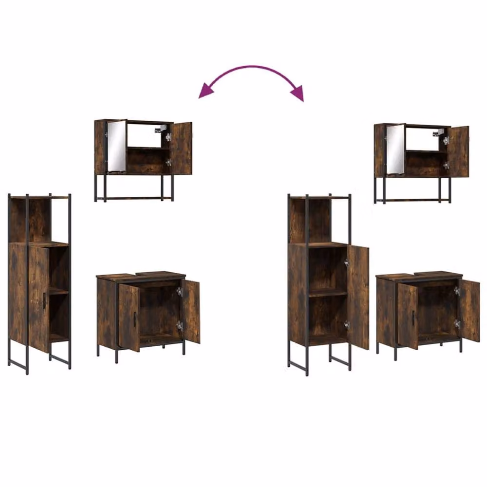 Berkfield Home 3 Piece Industrial Bathroom Furniture Set in Smoked Oak Brown – 5