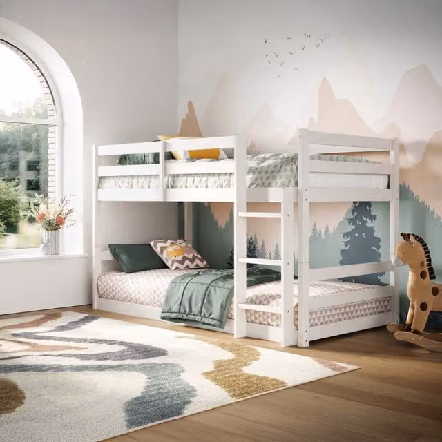 Flair Shasha Low Shorty Bunk Bed in White Solid Pine Wood