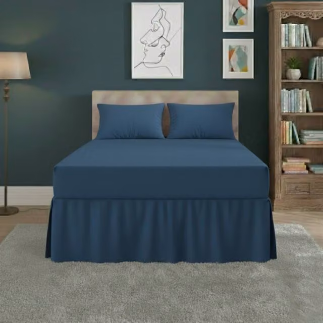 Snug City King Size Polycotton Fitted Valance Bed Sheet with Frill in Mid Blue, W/D/H: 180 x 200 cm – 1