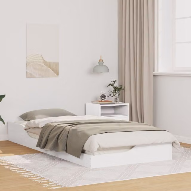 Berkfield Home White Solid Pine Wood Floor Bed Frame W: 80 cm, L: 210 cm – 1