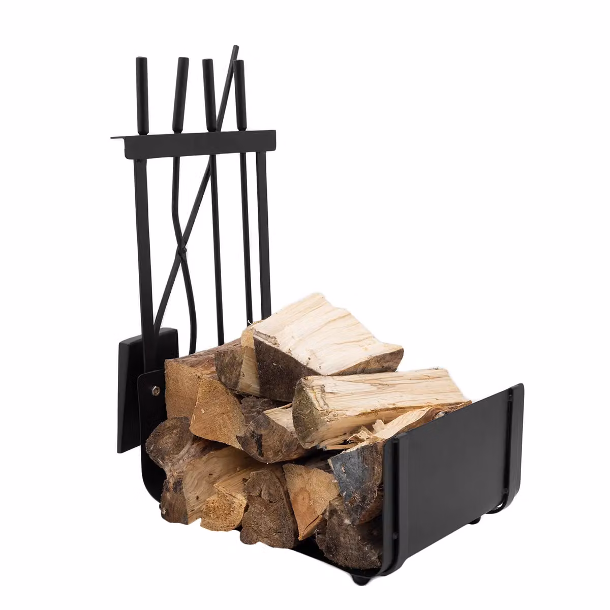 Charles Bentley Hazel Black Metal Log Holder and Freestanding Fireside Tool Set – 4