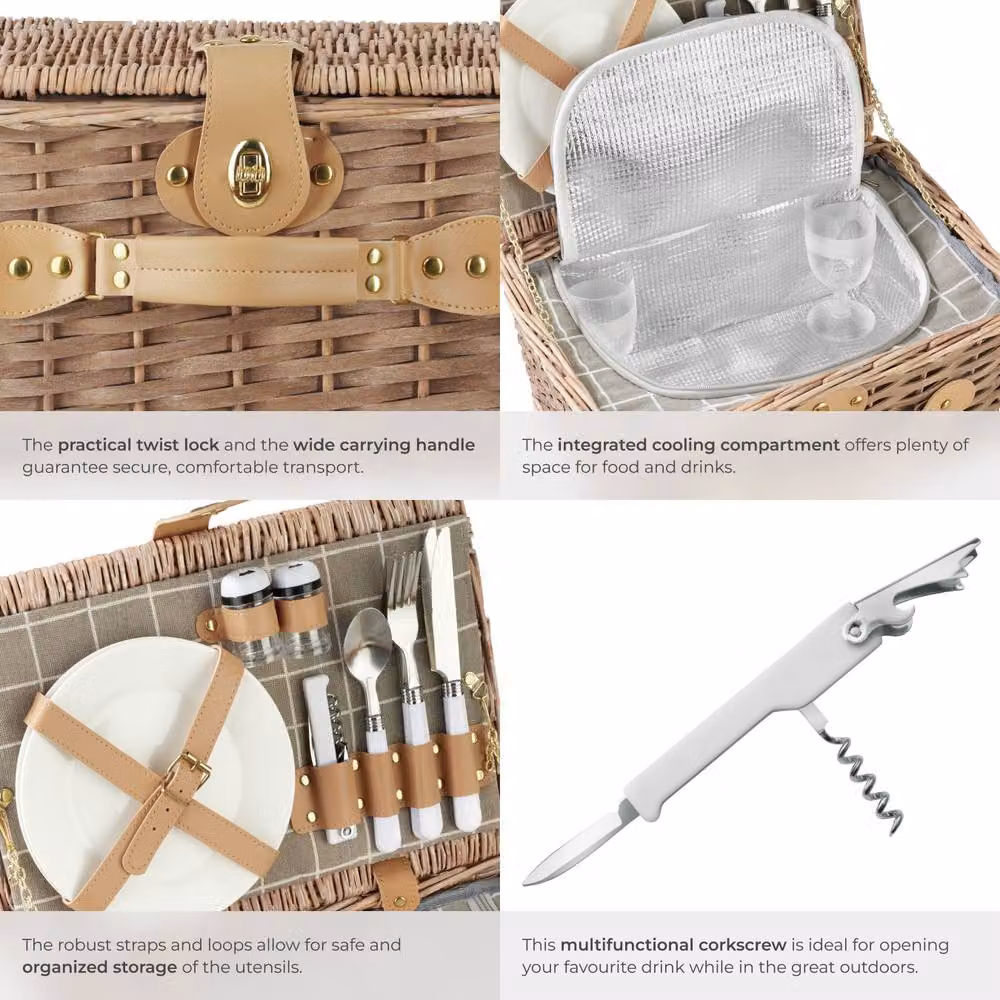 tectake Picnic Basket Lange in Brown – 5