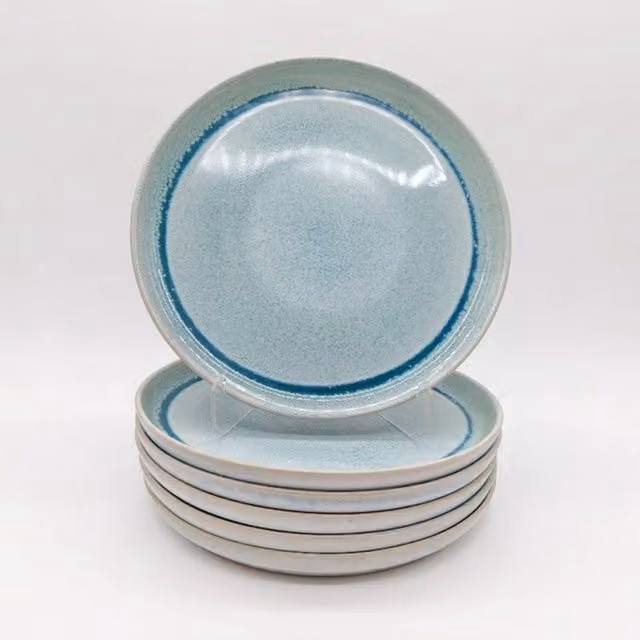 Glim & Glam Reactive Blue Glaze Stoneware Dinner Plate 4pc Set, Diameter: 27 cm, Aqua