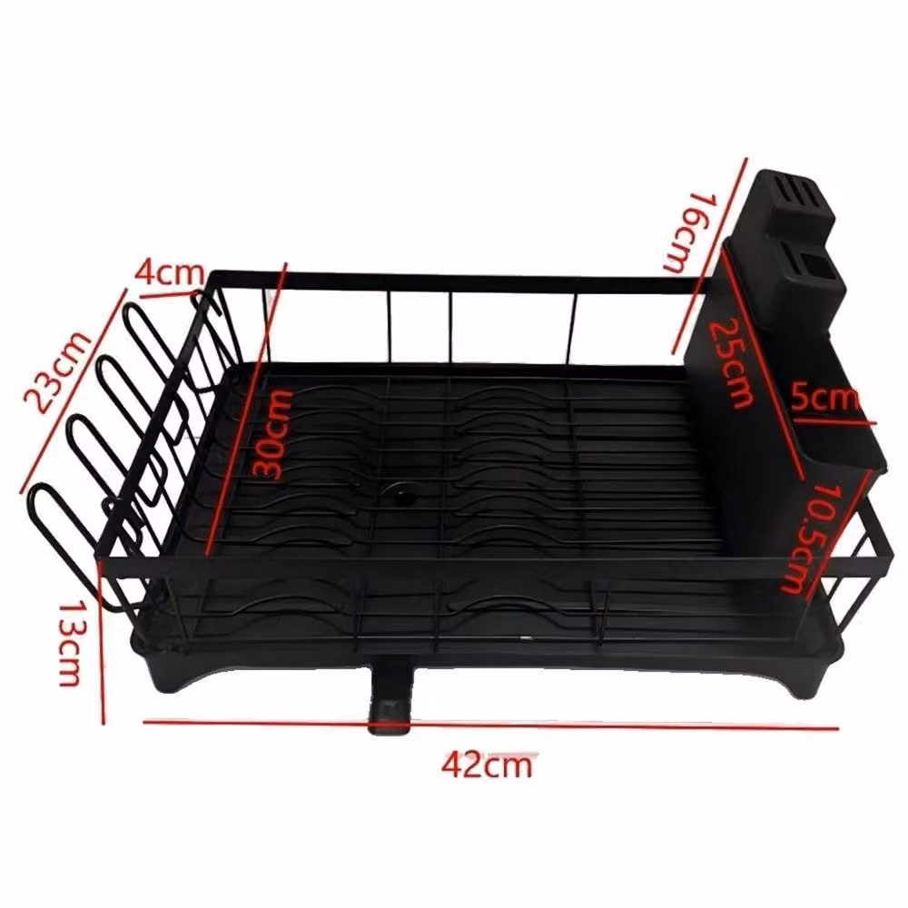 Nordara Kitchen Dish Drainer Rack with Cutlery and Cup Holder in Black, W/D/H: 42.0 x 30.0 x 13.0 cm – 2